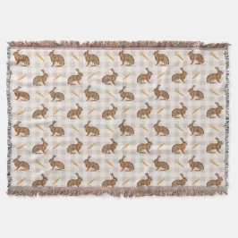Manta Marrón Liebre Granja Rústica Y Zanahorias Beige
