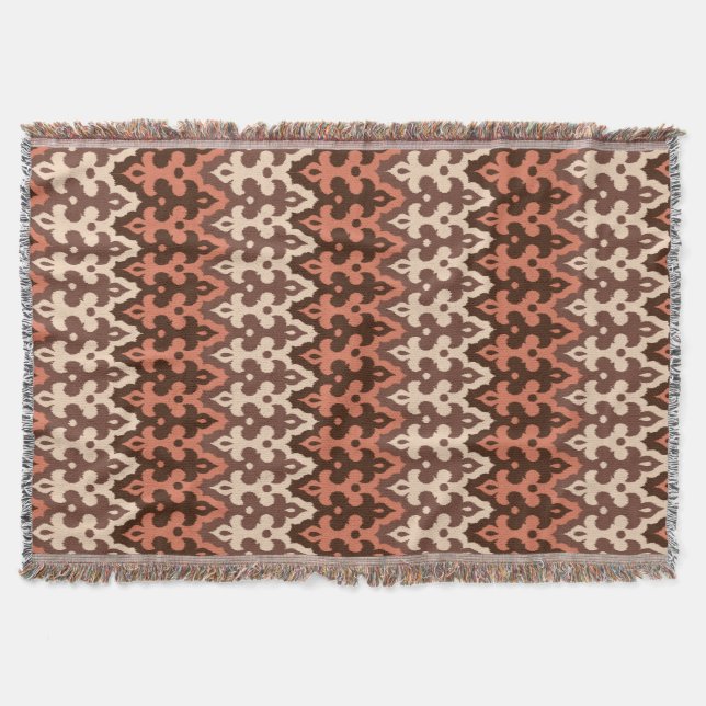 Manta Marroquí Ikat Damask, Brown, Taupe & Rust (Anverso)