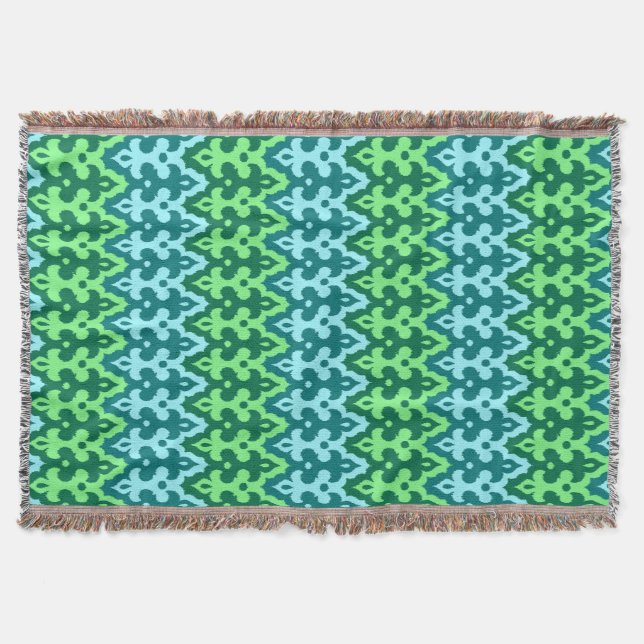 Manta Marroquí Ikat Damask, Turquoise & Jade Green (Anverso)