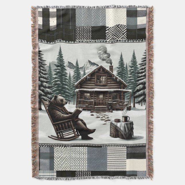 Manta Masa Rustic Bear | Cosy Cabin Book Lover Throw (Frente vertical)