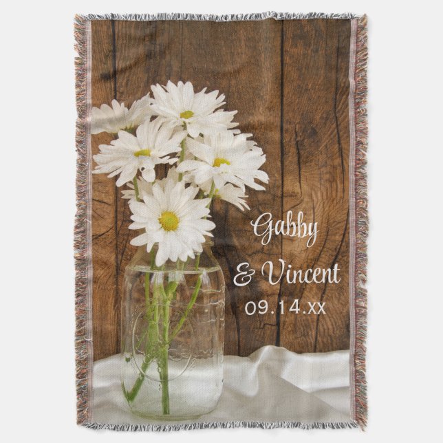 Manta Mason Jar y White Daisies Country Barn Boda (Frente vertical)