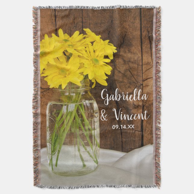 Manta Mason Jar y Yellow Daisies Country Wedding (Frente vertical)