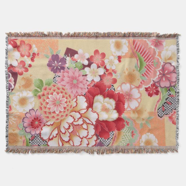 Manta Materia textil japonesa del KIMONO, flor (Anverso)