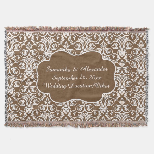 Manta Matrimonio Damasco/arena Personalizado/blanco (Anverso)