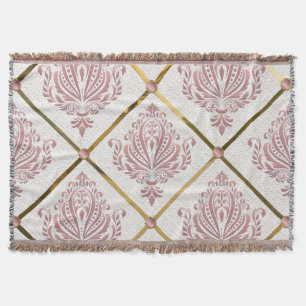 Manta Mauve Damask, Rosa de glamour vintage, en blanco