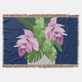 Manta Medinilla tropical Flor rosa en azul oscuro