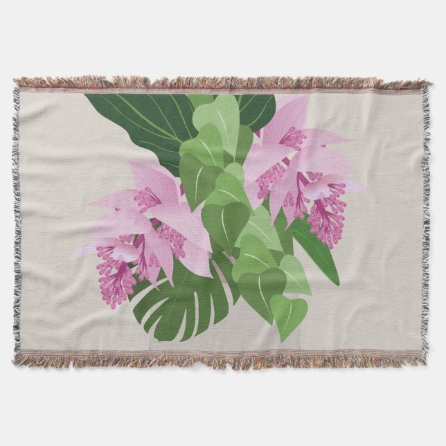Manta Medinilla tropical Flor rosa en Beige (Anverso)