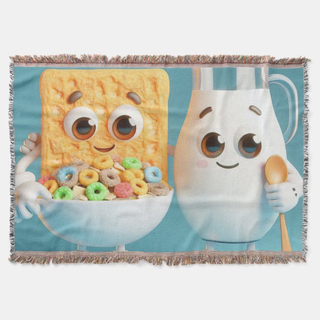Manta Mejores amigos - leche y cereales ilustracion 3d (Anverso)