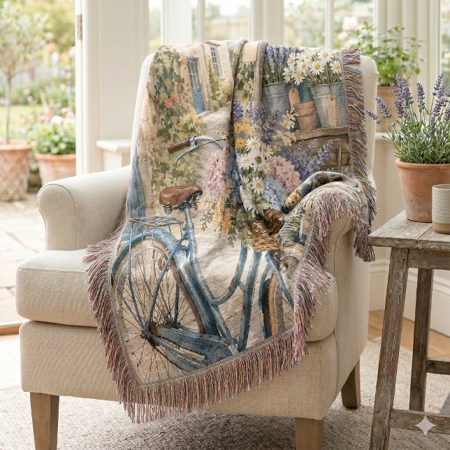 Manta Mercado de Flores Bloomcore Bicicleta (Bloomcore Flower Market Bicycle Throw Blanket)
