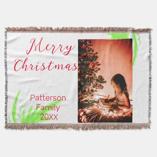 Manta Merry Bright Navidades agregan nombre de familia a (Anverso)