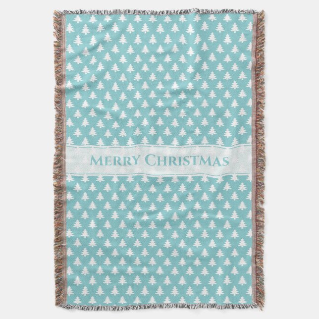Manta Merry Christmas Aqua/White Icic Tree Pattern (Frente vertical)