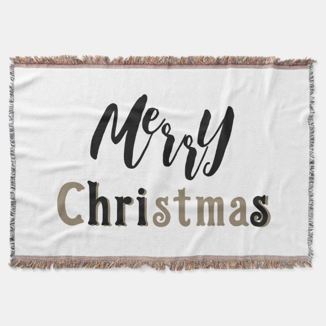 Manta Merry Christmas Black & Gold Text Thleket Blanket (Anverso)