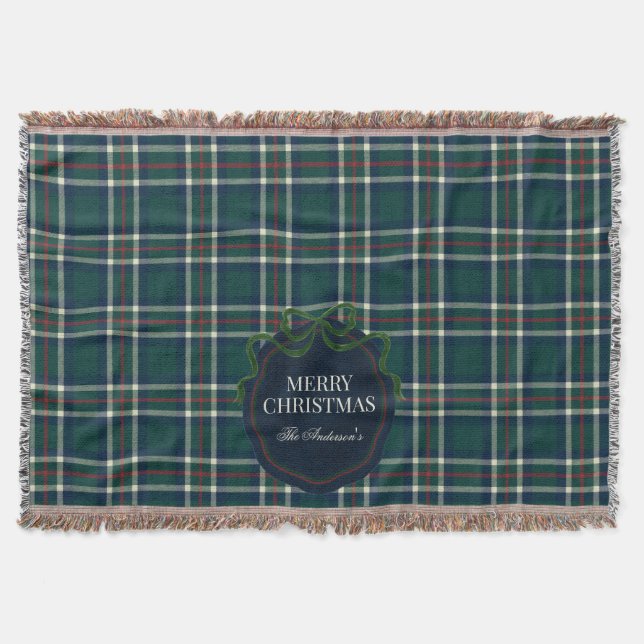 Manta Merry Christmas Classic Preppy Tartan Plaid (Anverso)