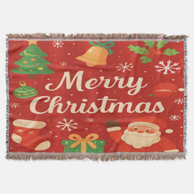 Manta Merry Christmas Classic Red Throw Blanket (Anverso)