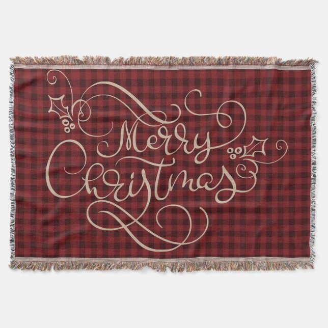 Manta Merry Christmas Red Gingham Script Typography (Anverso)