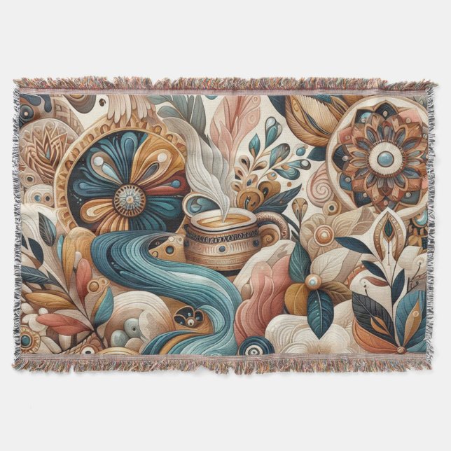 Manta Mezcla bohemia de flores verde azuladas, magenta y (Anverso)