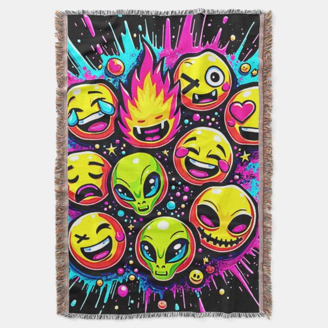 Manta Mezcla de Emoji Funky de Neón (Frente vertical)