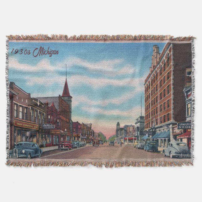 Manta Michigan Main Street Throw Blanket de los años 193 (Anverso)