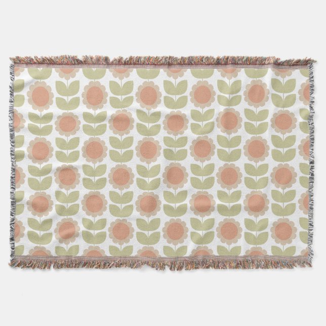 Manta  Mid-Century Pastel Pink Retro Floral Pattern (Anverso)