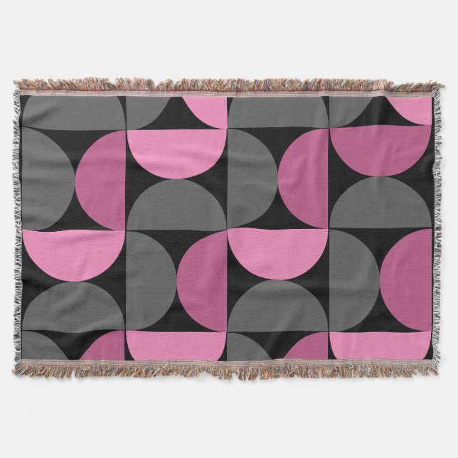 Manta MidCentury Moderno rosa, negro y gris (Anverso)