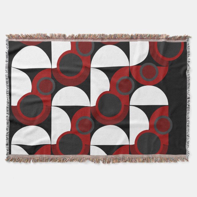 Manta MidCentury Rojo moderno, negro y gris (Anverso)