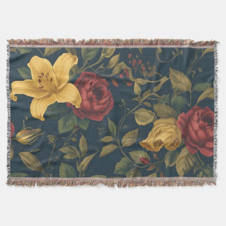 Manta Midnight Victorian Floral – Yellow Lilies & Roses 