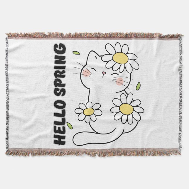 Manta Minimalist Aesthetic Hello Spring Cat & Daisy  (Anverso)