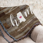 Manta Mississippi Home State Personalizado Wood Look<br><div class="desc">Muestra algo de orgullo en el estado de casa con esta linda y rústica manta de tiros de madera en imitación de "casa" con letras de caligrafía blanca con un mapa de silueta del estado de Misisipi representando la letra "O". Un ilustracion de corazón rosa dentro del mapa de estado...</div>