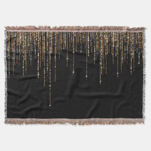 Manta Moda de lujo Black Gold Sparkly Purpurina Fringe