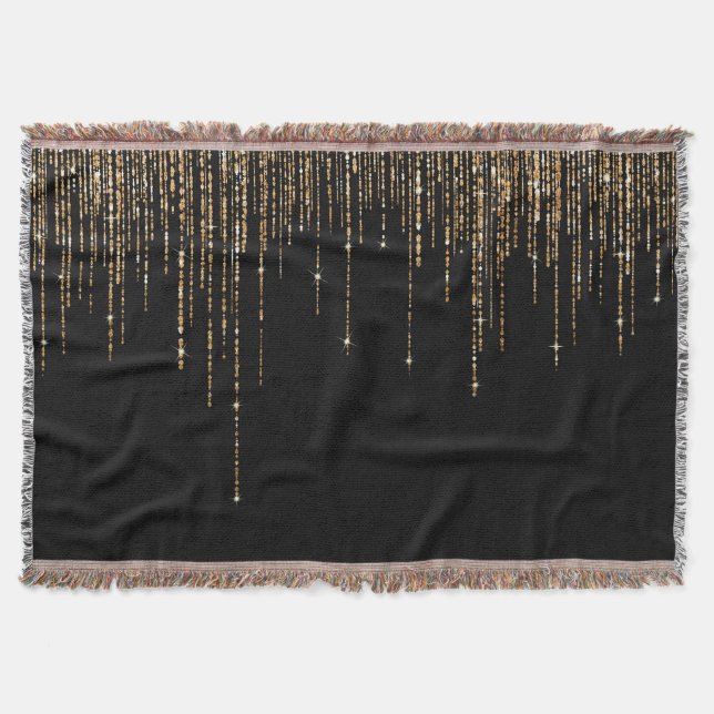 Manta Moda de lujo Black Gold Sparkly Purpurina Fringe (Anverso)
