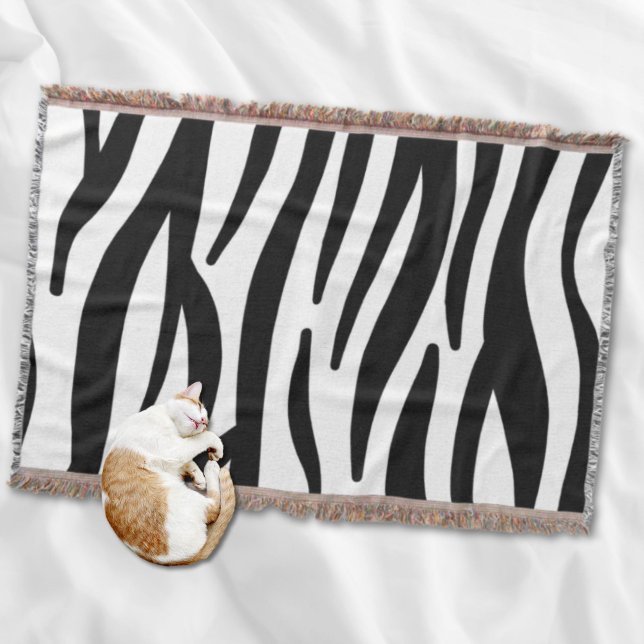Manta moda giratoria elegante impresión de cebra blanca  (girly chic stylish black white zebra print throw blanket)