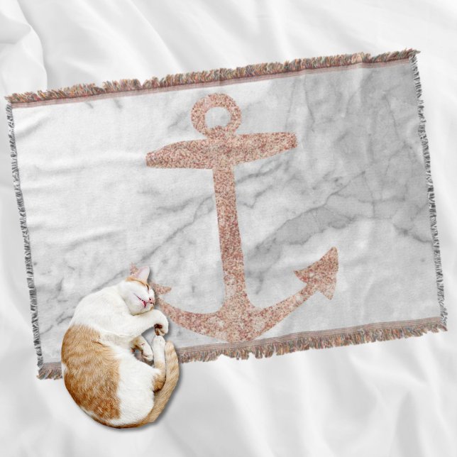 Manta moda giratoria playa rosa ancla dorada mármol blan (girly chic beach rose gold anchor white marble throw blanket)
