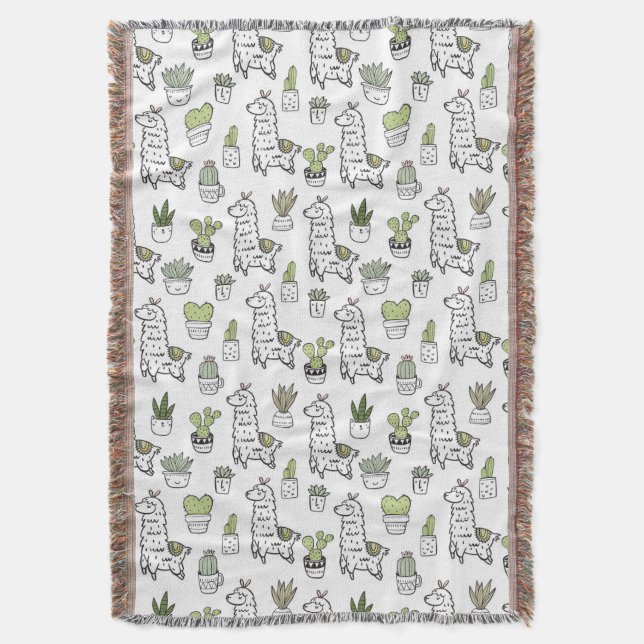 Manta Modelo lindo de la alpaca y del cactus (Frente vertical)