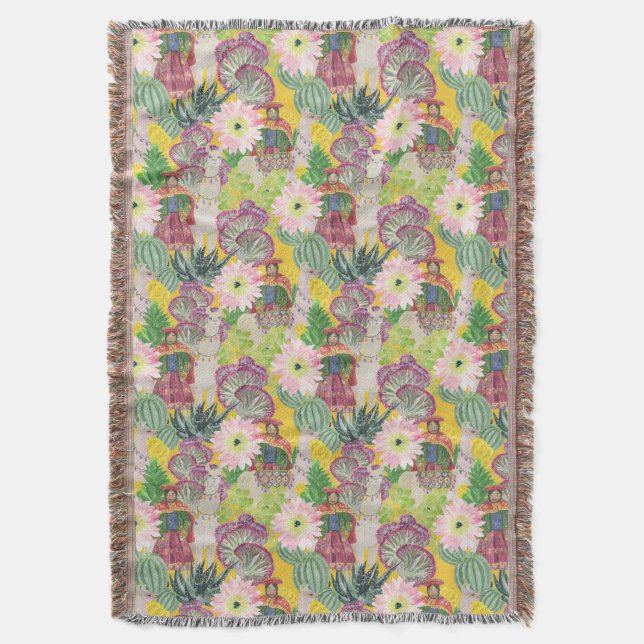 Manta Modelo peruano de la mujer y de la llama de la (Frente vertical)