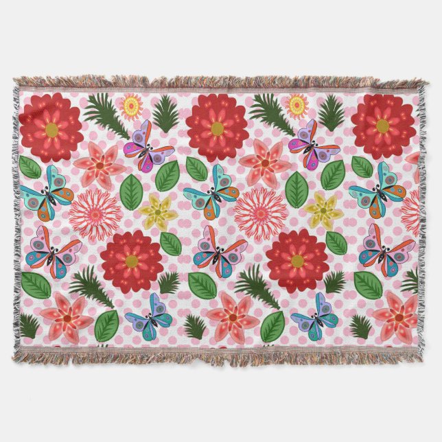 Manta Modern Spring Garden Butterfly Floral  (Anverso)