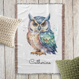Manta Modern Watercolor Horned Owl Personalized