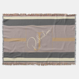 Manta moderna neutral chic con raya dorada y beige