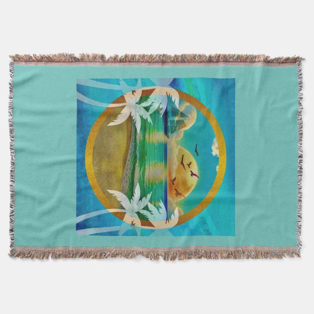 Manta Moderna Playa Tropical Palm Trees Sunset Vacacione (Anverso)