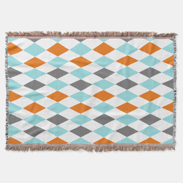 Manta Moderno Harlequin Verde azulado Naranja Aqua (Anverso)