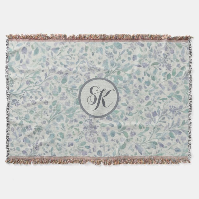 Manta Mongrama de lavanda y hoja verde (Anverso)