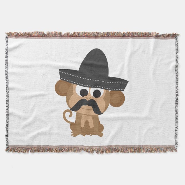 Manta Mono divertido del bigote que lleva un sombrero (Anverso)