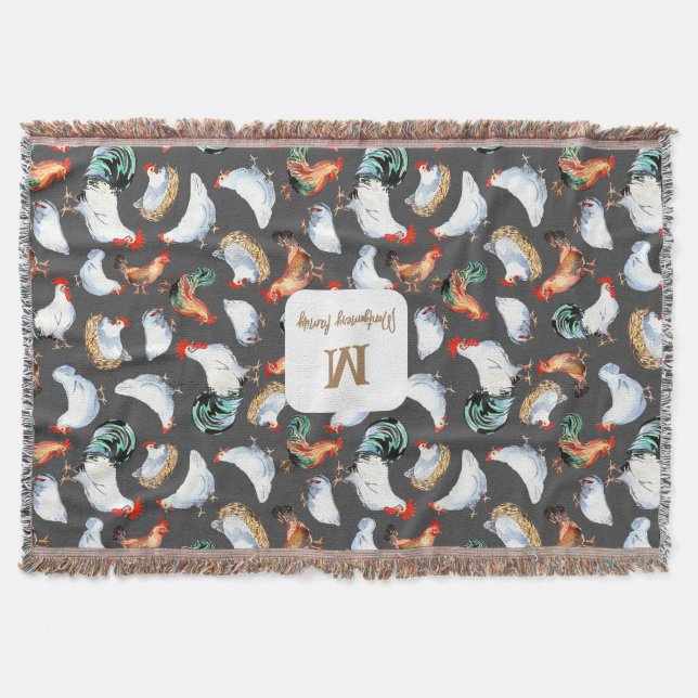 Manta Monograma de granja de la familia del pollo (Anverso)