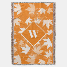 Manta Monograma del patrón de hojas otoño