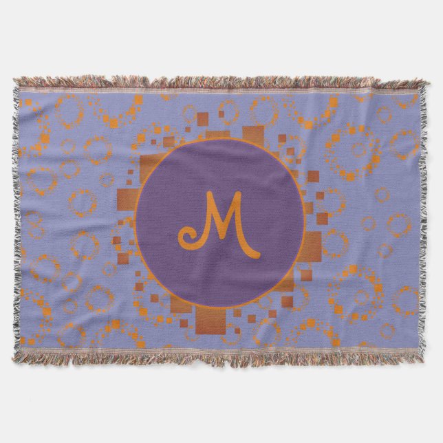 Manta Monograma Girly Naranja Púrpura Círculo cuadrado p (Anverso)