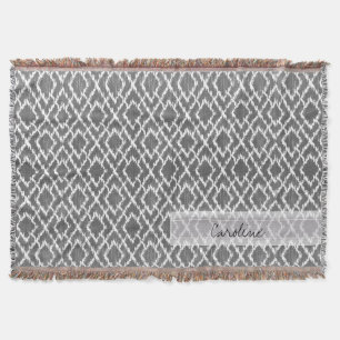 Manta Monograma Gris carbonero Tribal Ikat Patrón de Dia