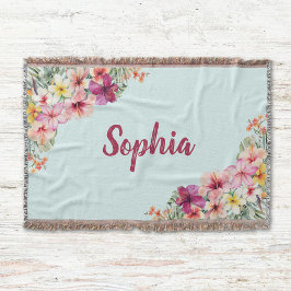 Manta Monograma Hibiscus Pink Flores Tropicales Florales