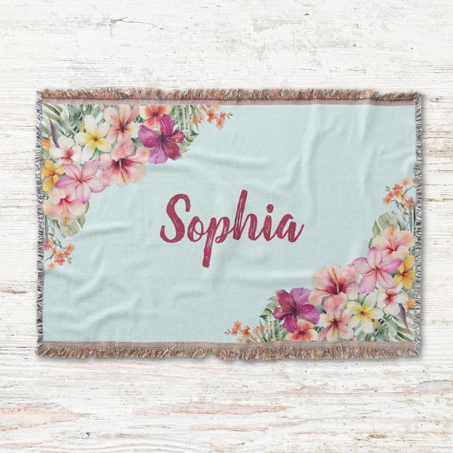 Manta Monograma Hibiscus Pink Flores Tropicales Florales (Close up)