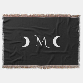 Manta Monograma moderno de luna creciente negro y blanco