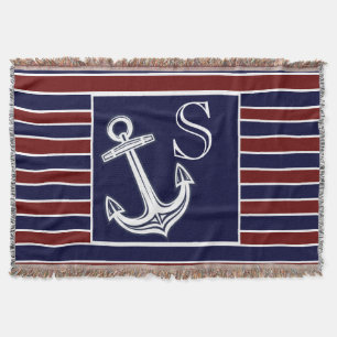 Manta Monograma Nautical Anchor Naval Banda azul Marrón