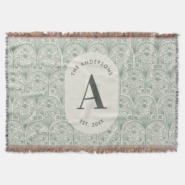 Manta Monograma personalizado de apellido familiar Verde (Anverso)